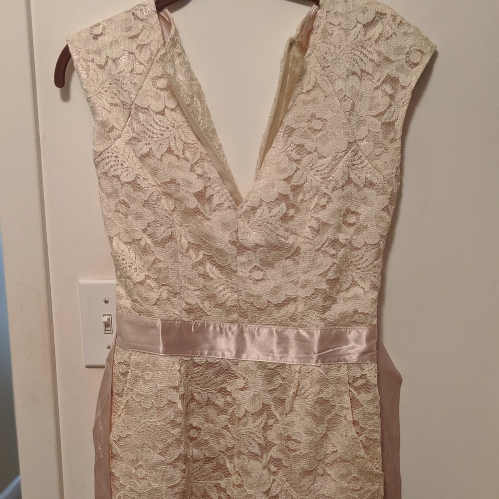 One Piece Lace Overlay Romper With A Ribbon Band